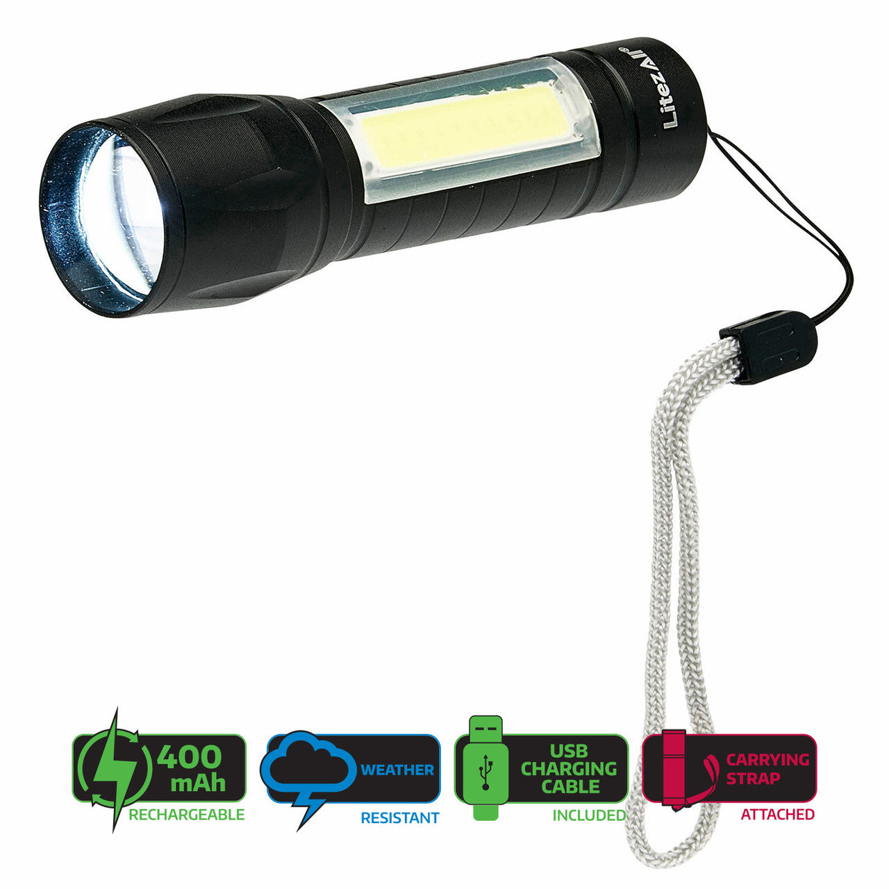 LitezAll Mini Rechargeable Torch and Task Light 120 Lumens Lithium Ion 24556