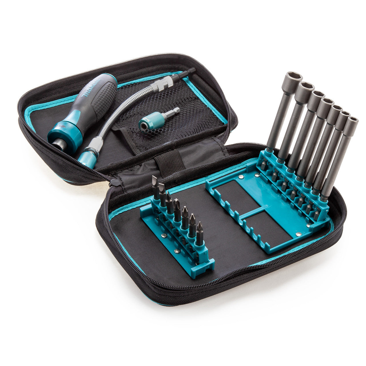 Makita Nutrunner and Bit Pouch 17 Piece With Ratchet Quick Change Chuck P-90043
