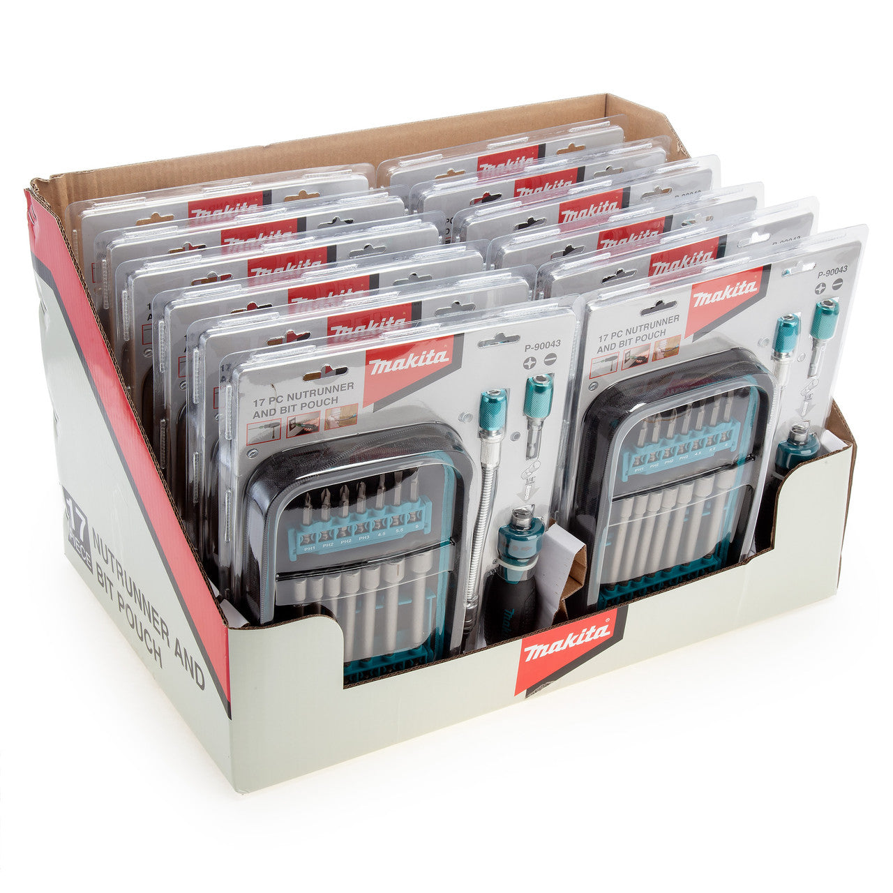 Makita Nutrunner and Bit Pouch 17 Piece With Ratchet Quick Change Chuck P-90043