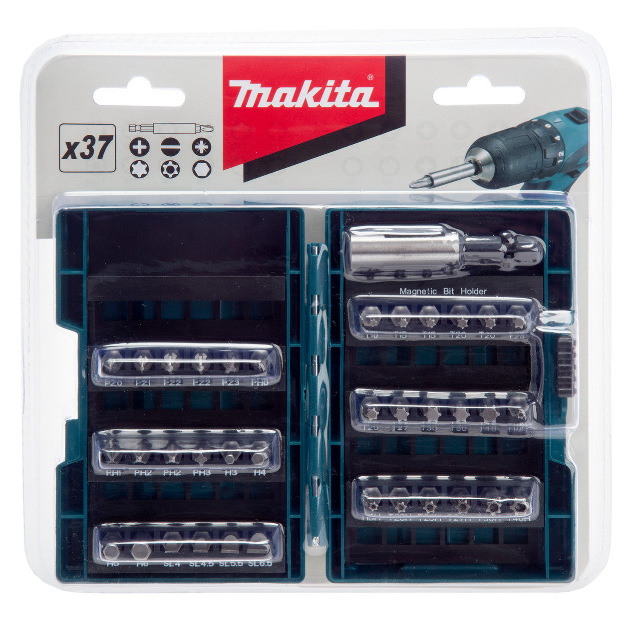 Makita Assorted Screwdriver Bit Set 37 Piece 60mm Magnetic Holder B-28606