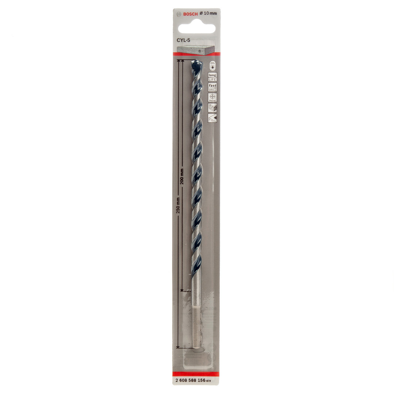 Bosch CYL-5 Concrete Drill Bit 10 x 200 x 250mm 2 Flute Red Friction 2608588156