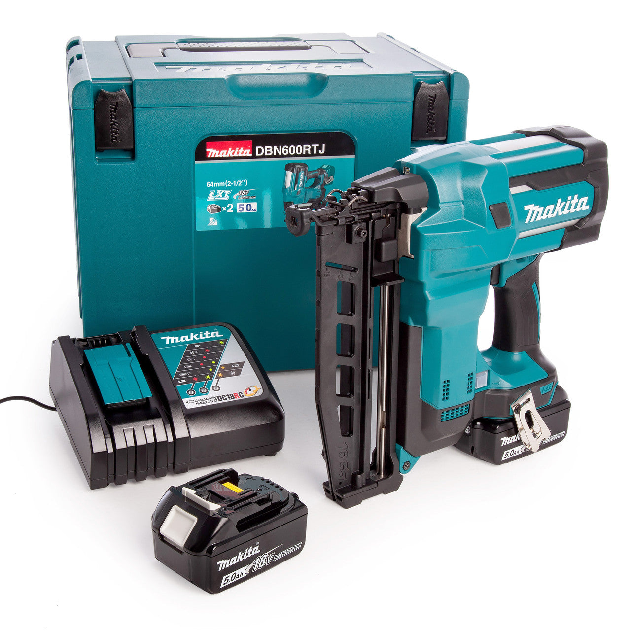 Makita 18V LXT 16 Gauge Finishing Nailer 2 x 5.0Ah Batteries DBN600RTJ
