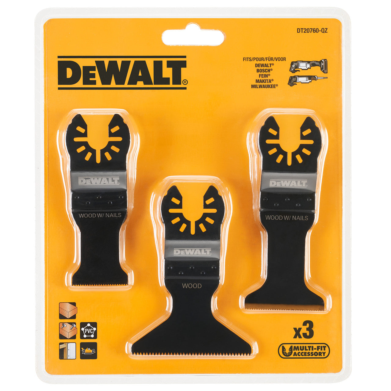 Dewalt Multi-Tool Accessory Set 3 Piece For Wood Nails And PVC DT20760