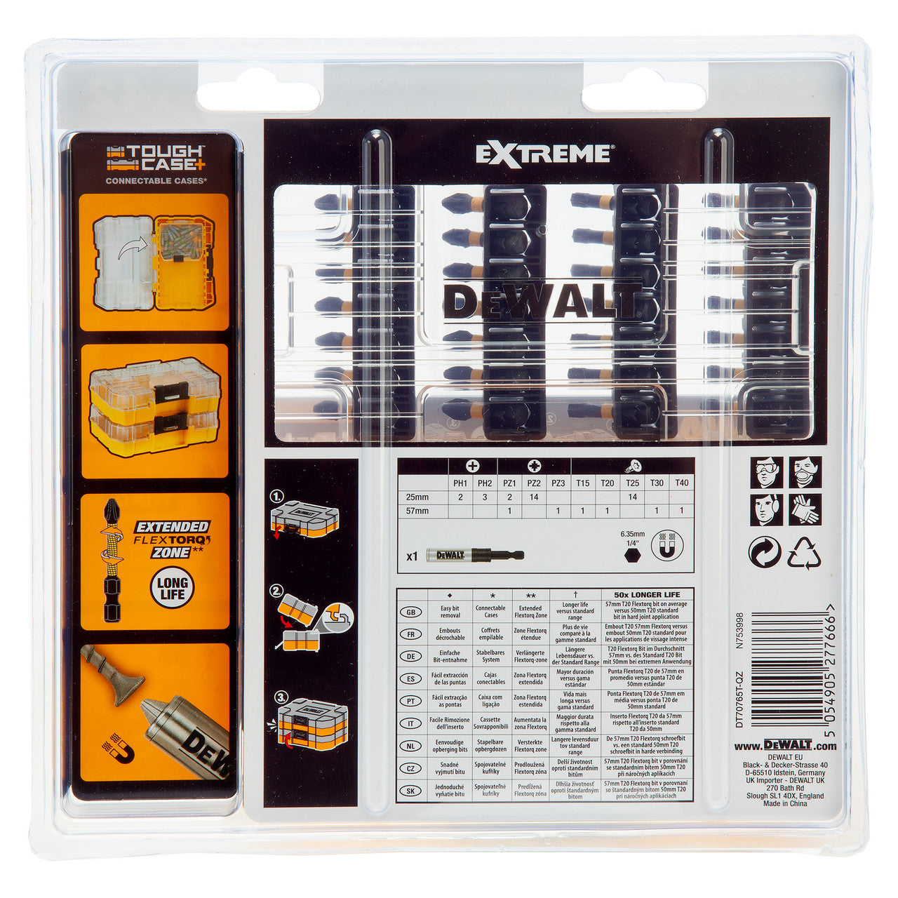 Dewalt Extreme FLEXTORQ Screwdriver Bit Set in Connectable Case 42 Pc DT70765T