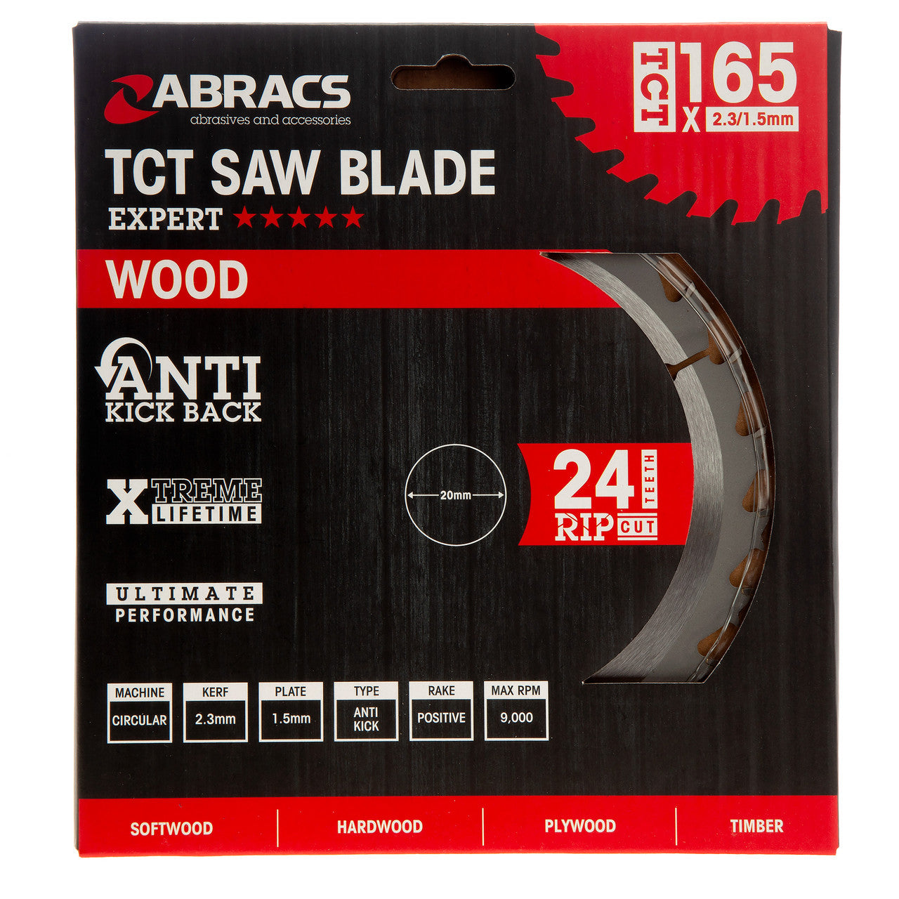 Abracs TCT Circular Saw Blade for Wood 165 x 20mm x 24T TCT16524