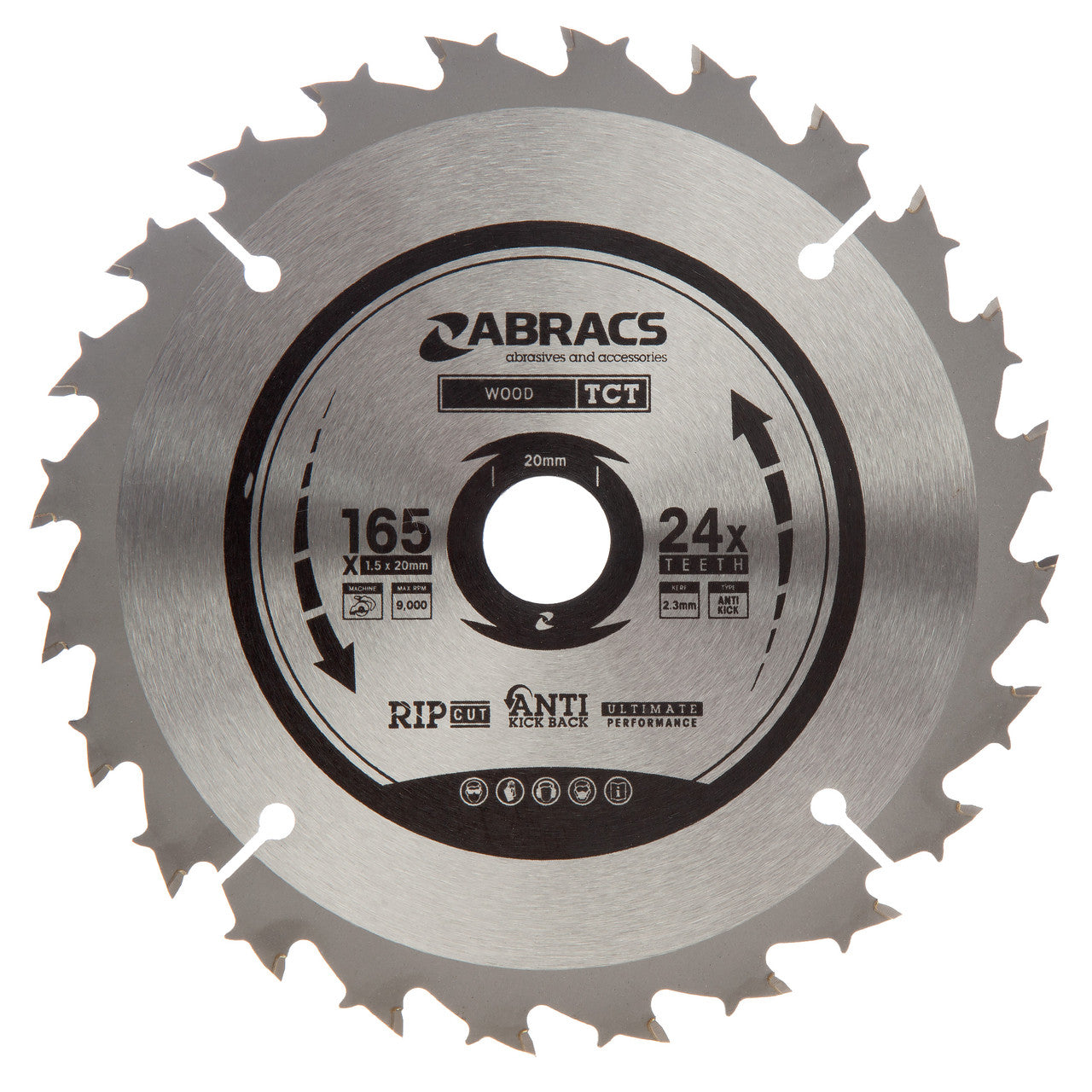 Abracs TCT Circular Saw Blade for Wood 165 x 20mm x 24T TCT16524