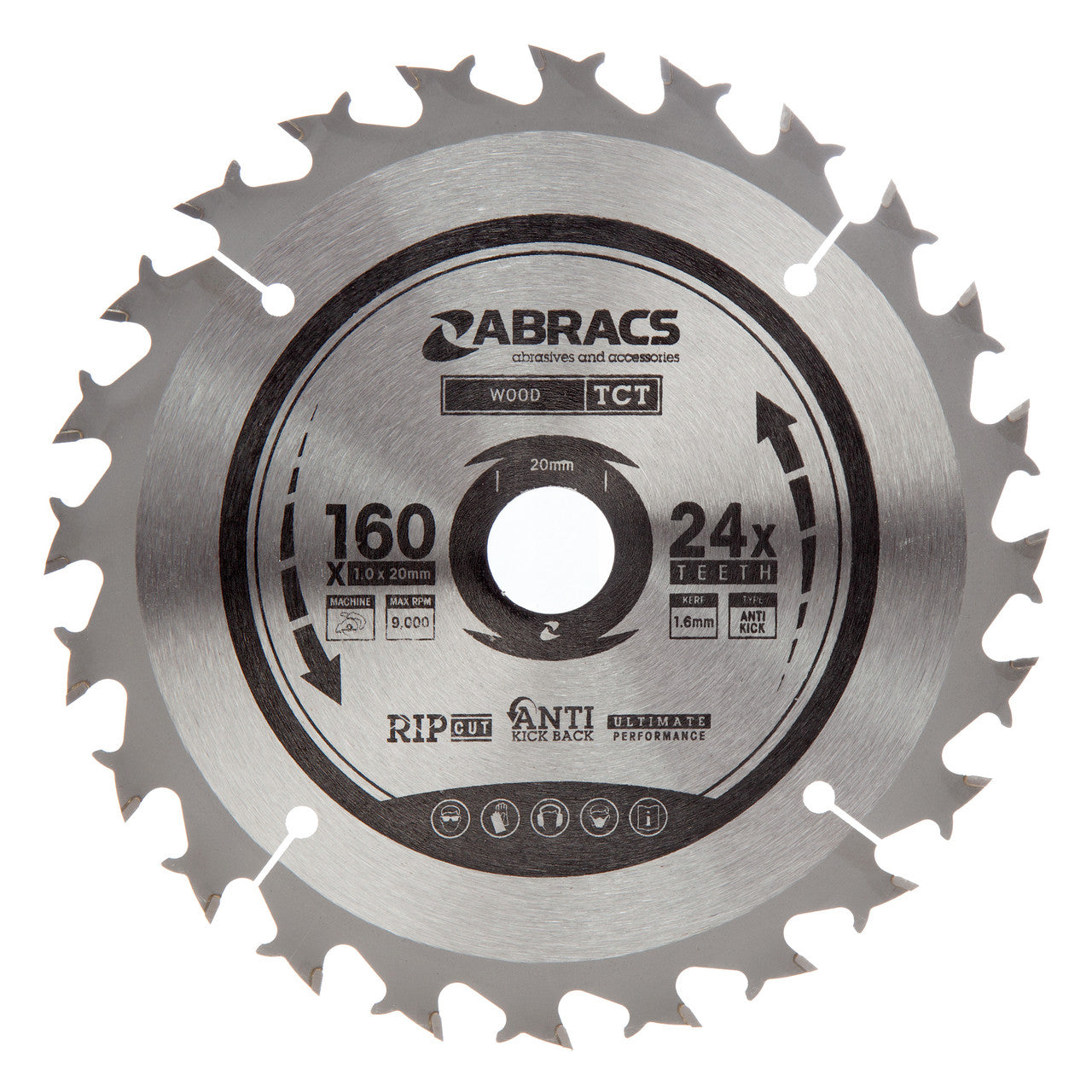 Abracs TCT Cordless Circular Saw Blade for Wood 160 x 20mm x 24T TCTC16024