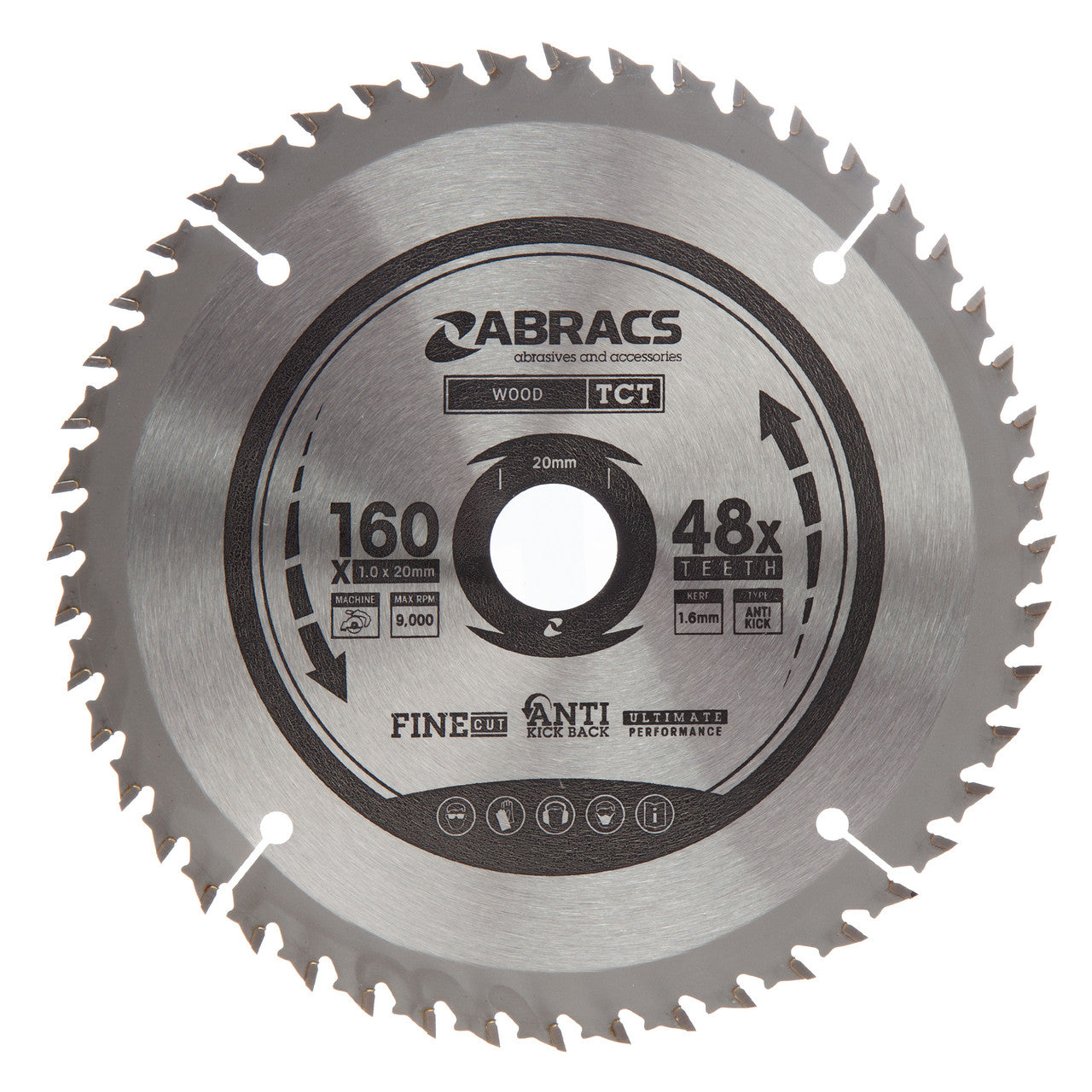 Abracs TCT Cordless Circular Saw Blade for Wood 160 x 20mm x 48T TCTC16048