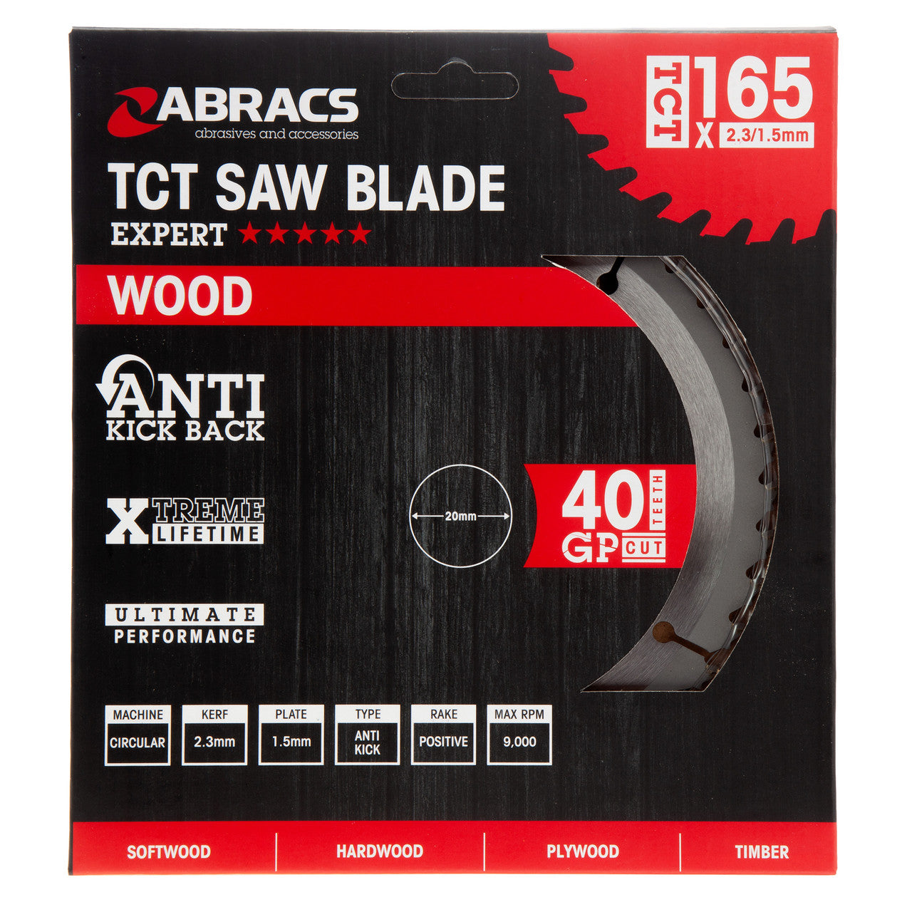 Abracs TCT Circular Saw Blade for Wood 165 x 20mm x 40T TCT16540