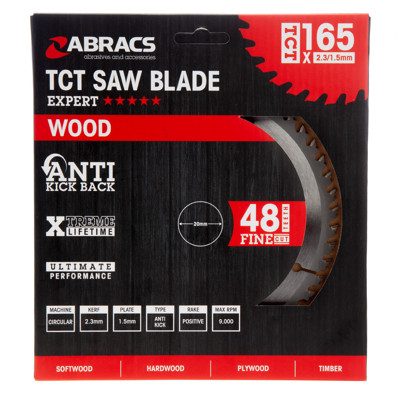 Abracs TCT Circular Saw Blade for Wood 165 x 20mm x 48T TCT16548