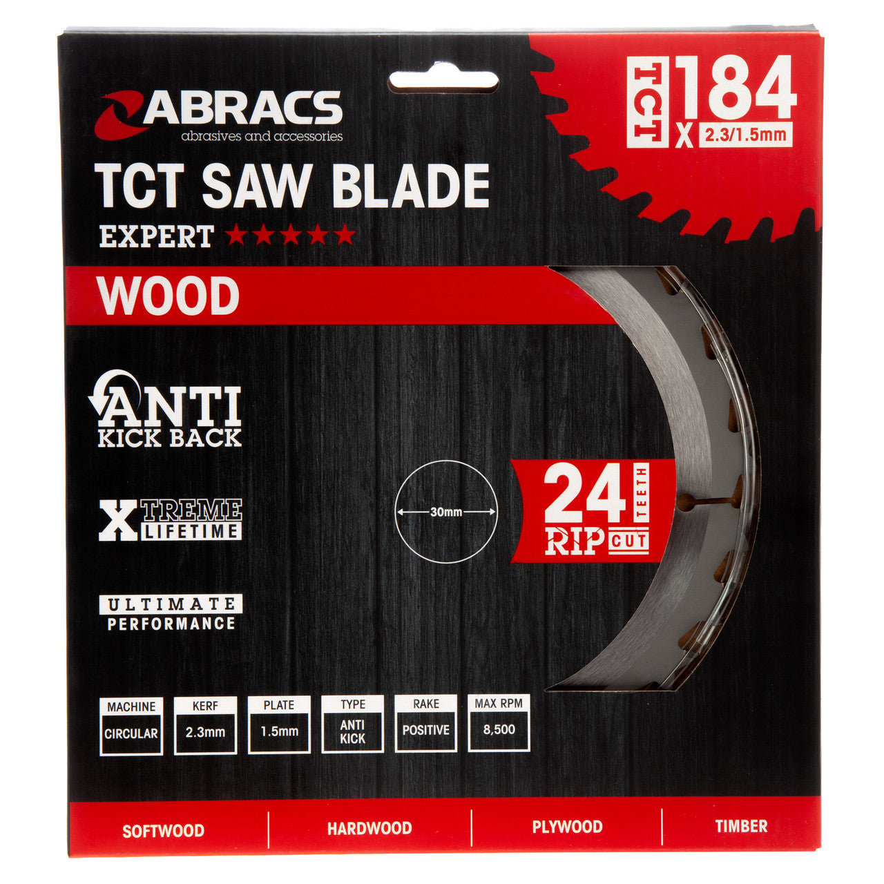Abracs TCT Circular Saw Blade for Wood 184 x 30mm x 24T TCT18424