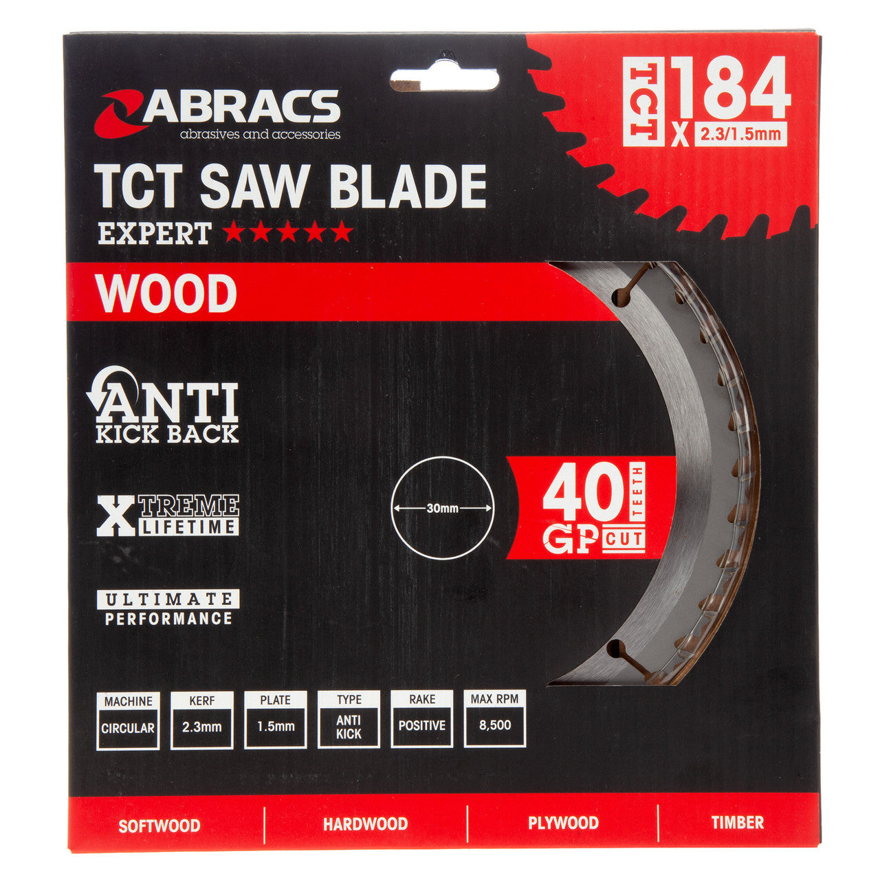 Abracs TCT Circular Saw Blade for Wood 184 x 30mm x 40T TCT18440