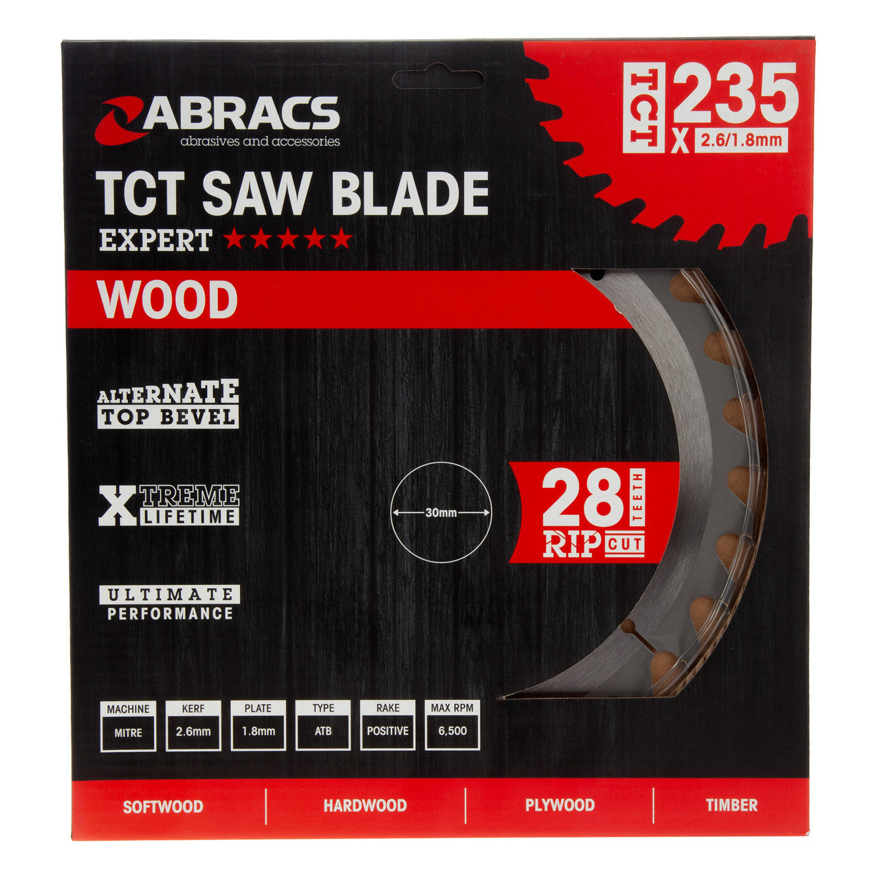 Abracs TCT Circular Saw Blade for Wood 235 x 30mm x 28T TCT23528