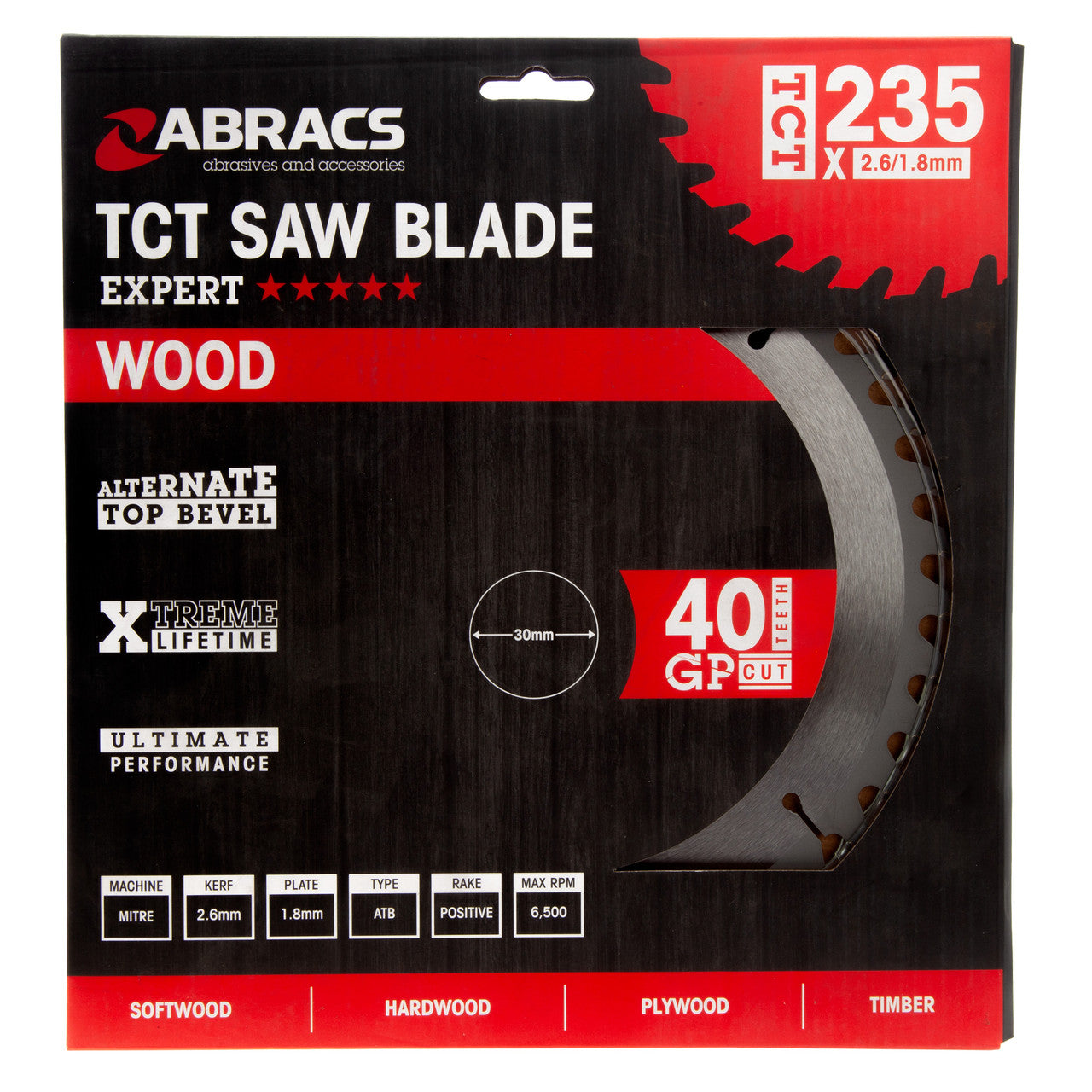 Abracs TCT Circular Saw Blade for Wood 235 x 30mm x 40T TCT23540