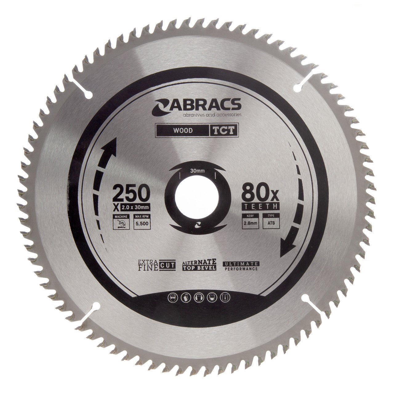 Abracs TCT Circular Saw Blade for Wood 250 x 30mm x 80T TCT25080