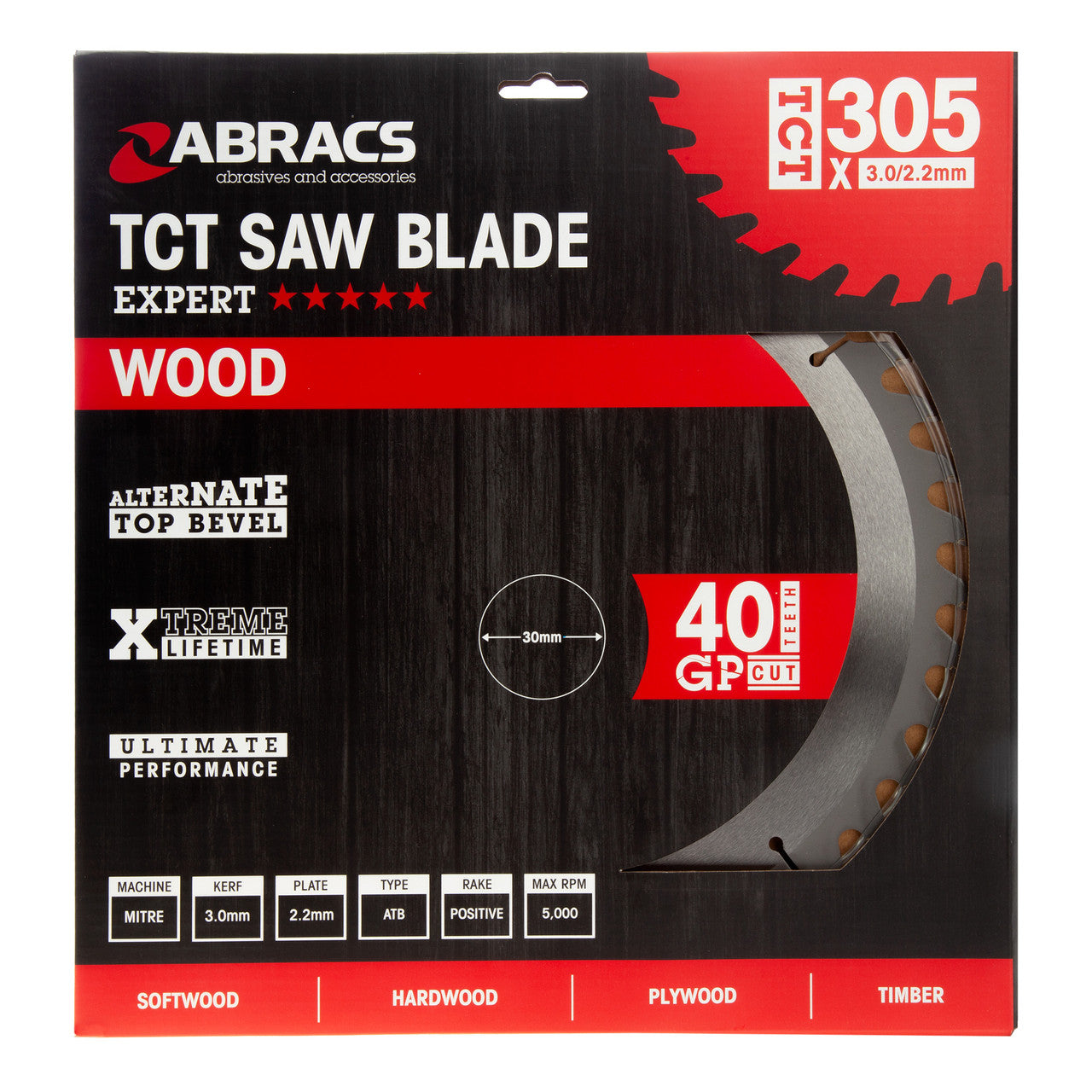 Abracs TCT Circular Saw Blade for Wood 305 x 30mm x 40T TCT30540