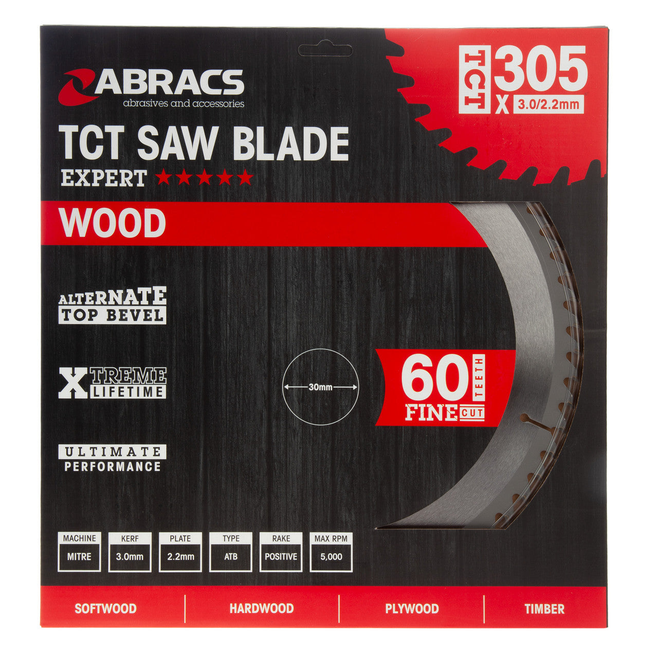 Abracs TCT Circular Saw Blade for Wood 305 x 30mm x 60T TCT30560
