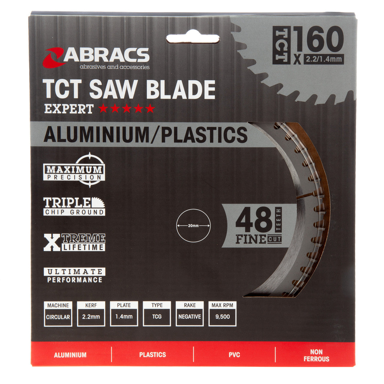 Abracs TCT Circular Saw Blade for Aluminium 160 x 20mm x 48T TCTA16048