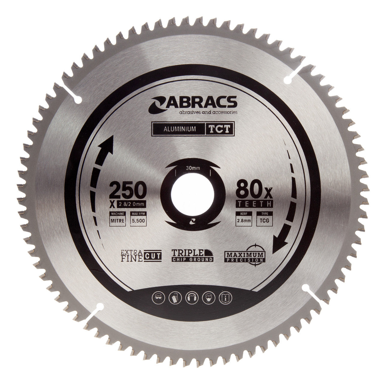 Abracs TCT Circular Saw Blade for Aluminium 250 x 30mm x 80T TCTA25080