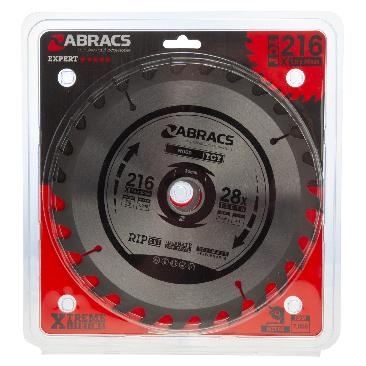 Abracs TCT Circular Saw Blade for Wood 216 x 30mm x 28T TCT21628