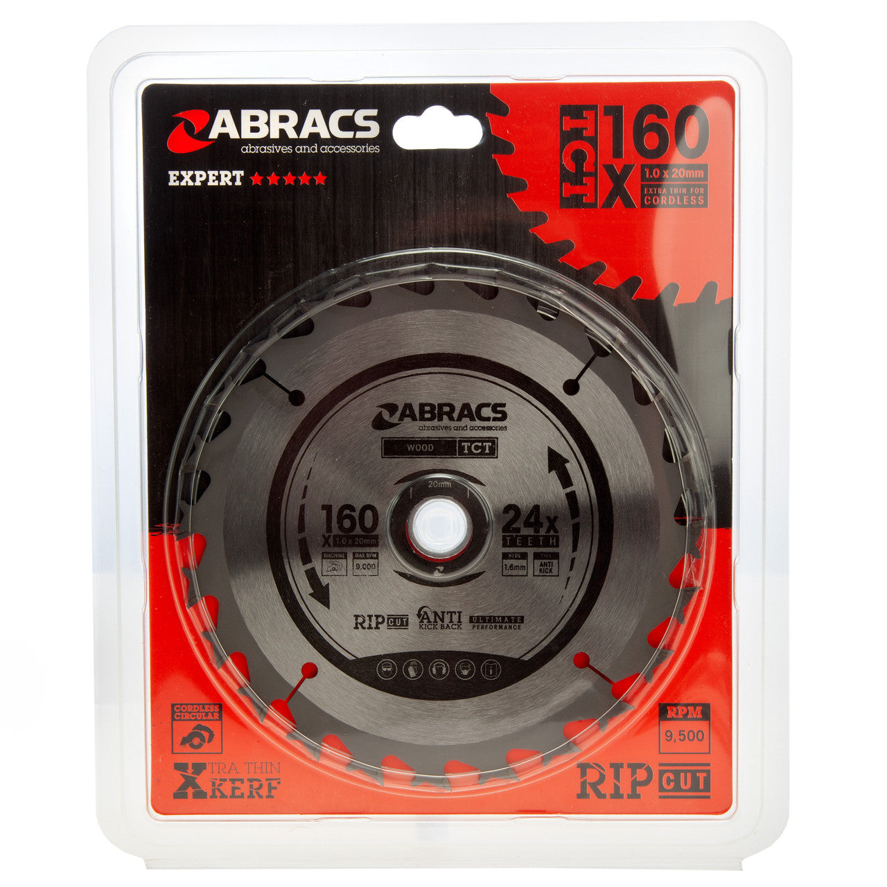 Abracs TCT Cordless Circular Saw Blade for Wood 160 x 20mm x 24T TCTC16024