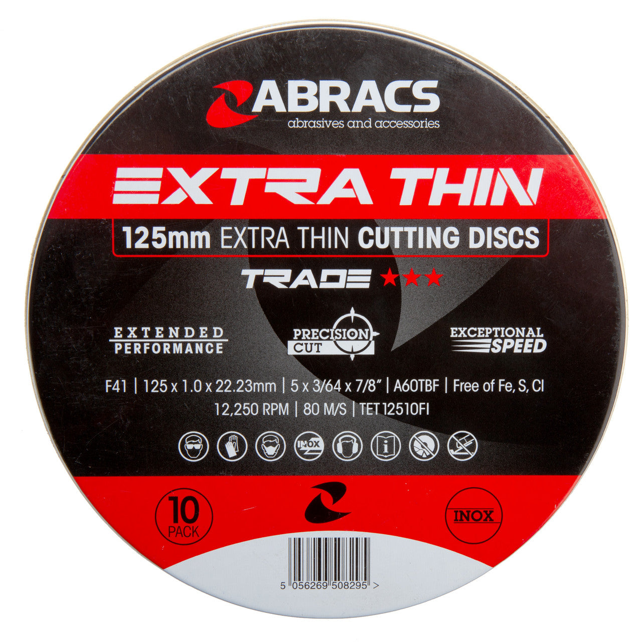 Abracs Extra Thin Metal INOX Cutting Discs 125mm x 1mm 10 Pack ABRA-TET12510FI-10