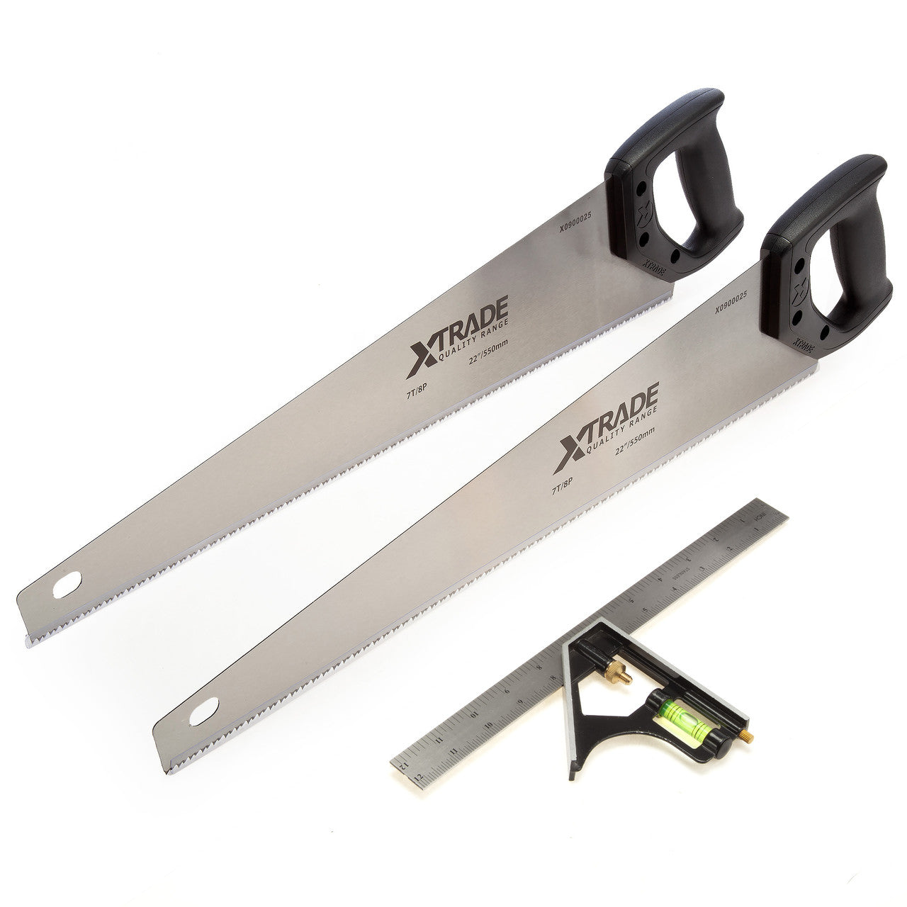 XTrade Hand Saw 2 x 550mm & Combination Square Pack Deal X0900095