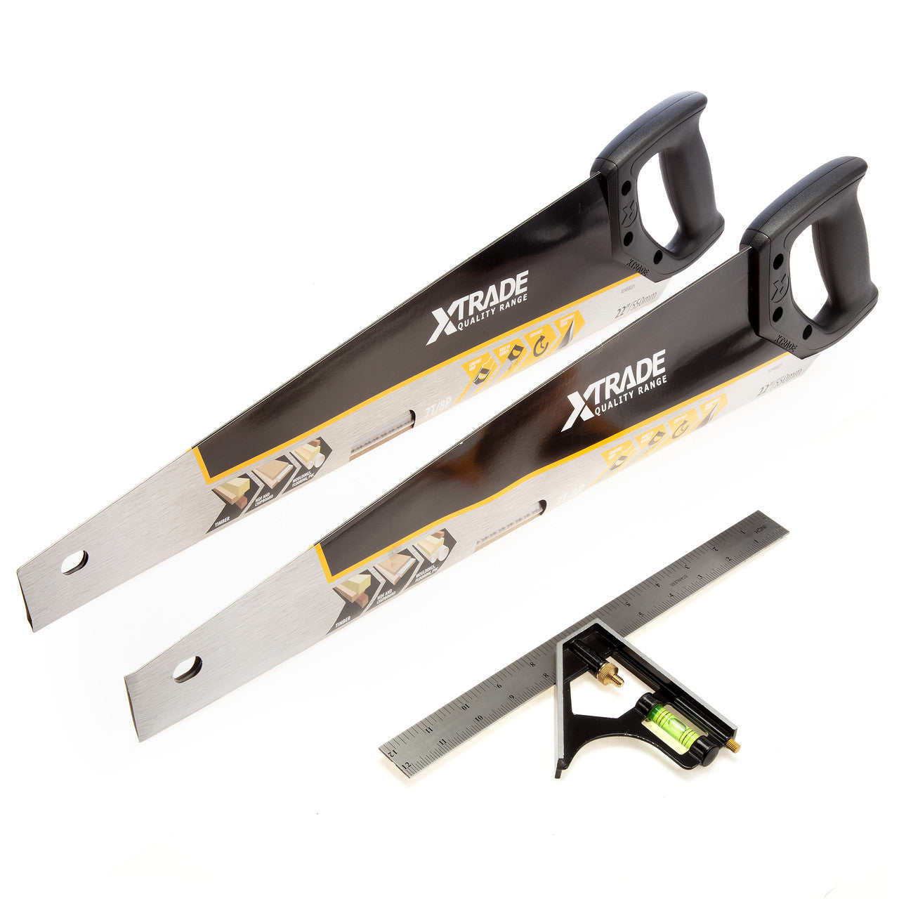 XTrade Hand Saw 2 x 550mm & Combination Square Pack Deal X0900095