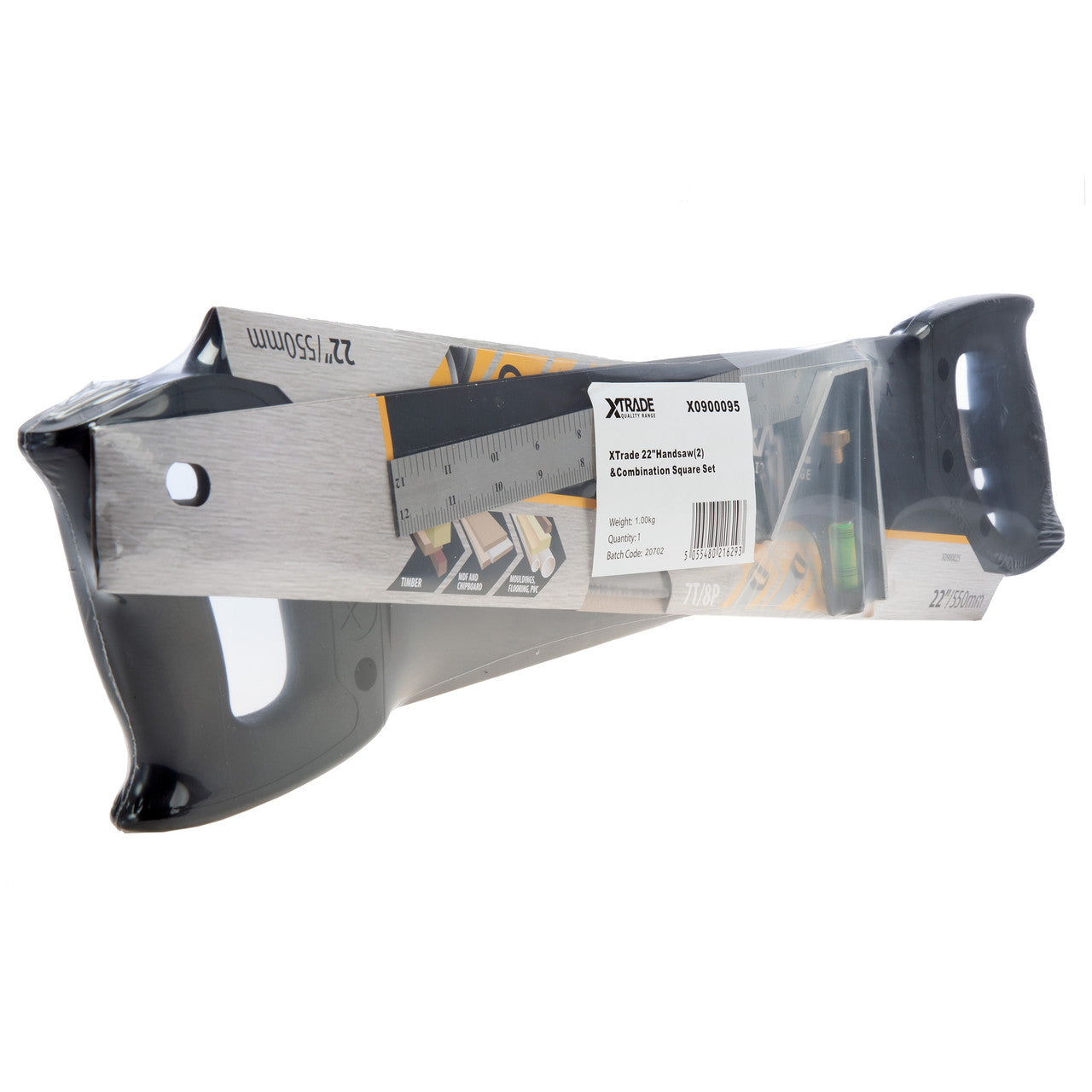 XTrade Hand Saw 2 x 550mm & Combination Square Pack Deal X0900095