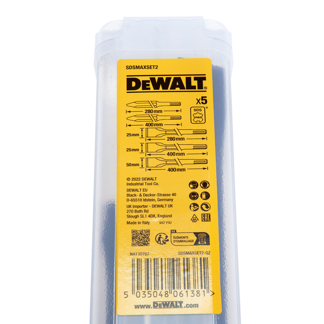Dewalt SDSMAXSET2 Set of Chisels Pointed and Flat 5 Piece