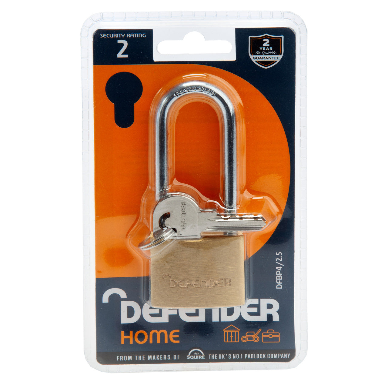 Henry Squire Defender Long Shackle Brass Padlock 40mm DFBP4/2.5