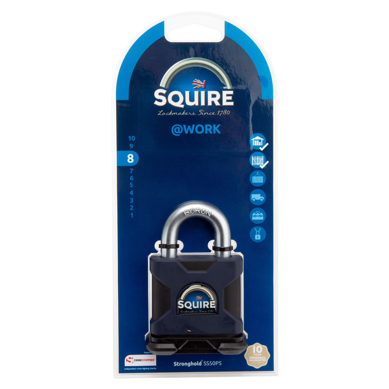 Henry Squire Open Shackle 5 Pin Cylinder Padlock 50mm SS50P5