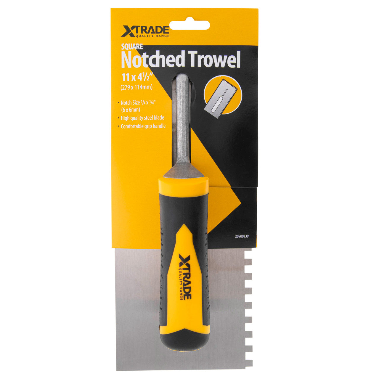 XTrade Square Notched Trowel 11″ 279mm Ergonomic Handle Steel Blade X0900139