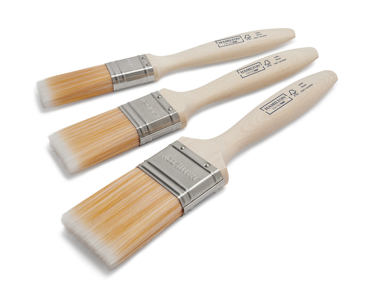 Hamilton Trade Fine Tip Flat Paint Brushes 3 Pack Reduces Tramlines 3100103-900