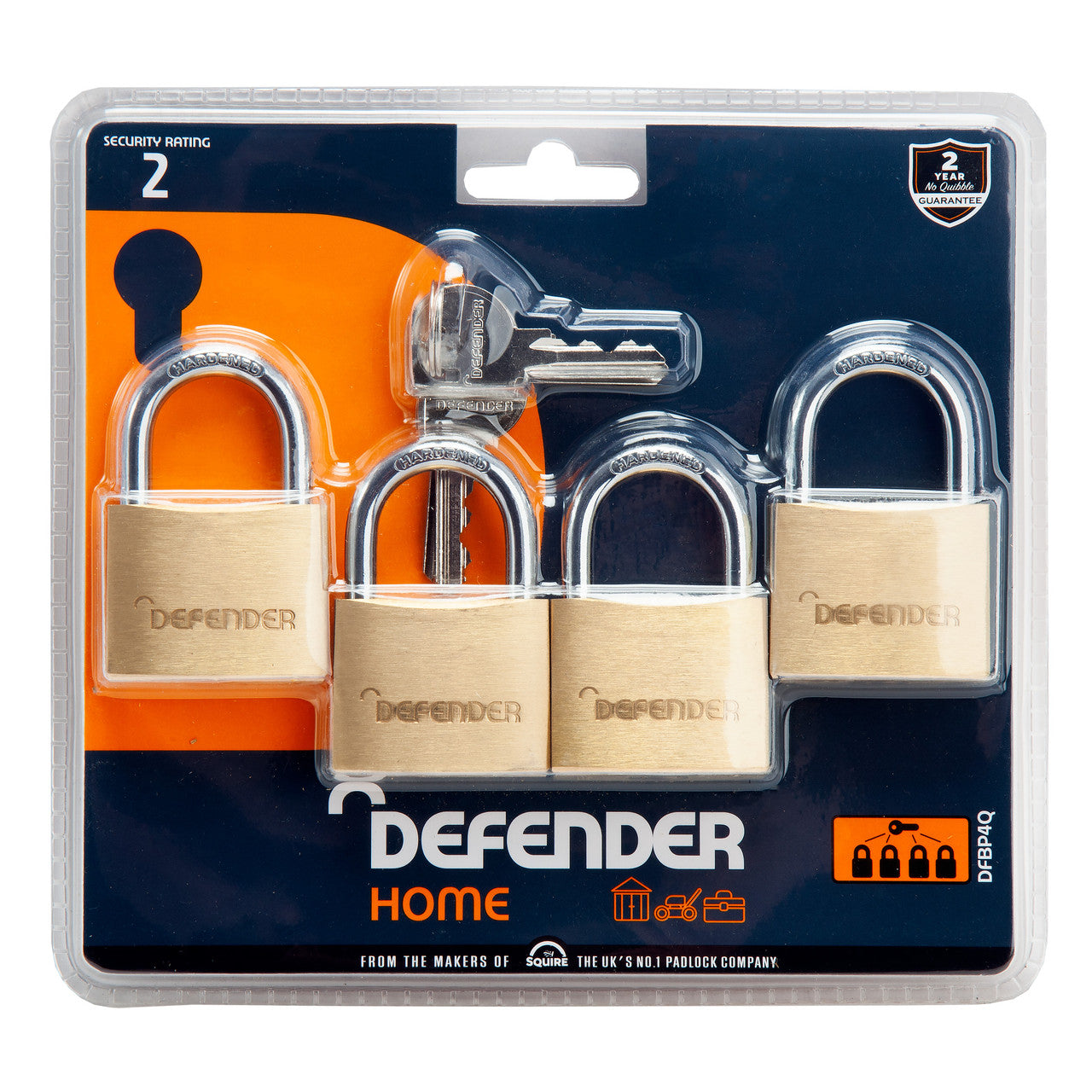 Henry Squire Defender Brass Padlocks 40mm 4 Pack DFBP4Q