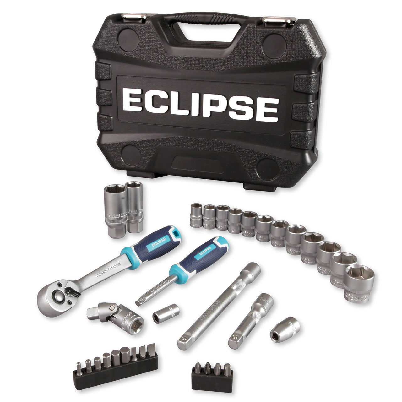 Eclipse Socket Set 3/8"D 34 Pc 6 Point Standard Length 1/4" Bit Holders ESS34PS