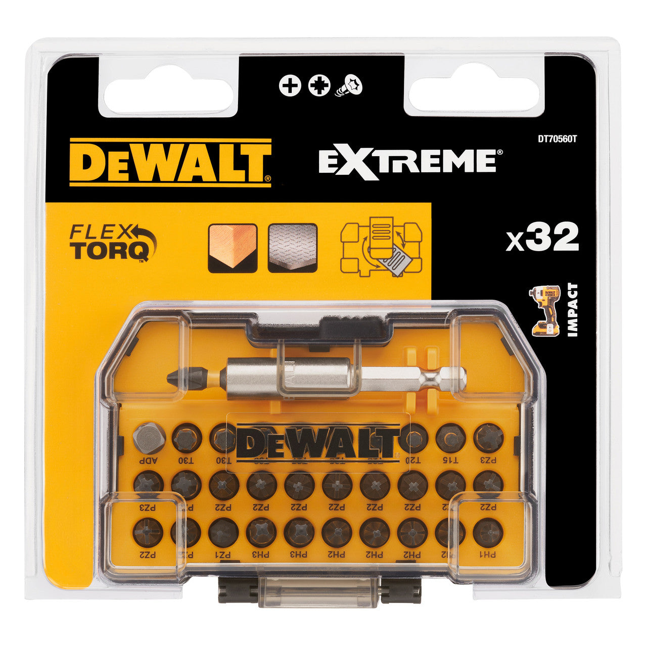 Dewalt Extreme FLEXTORQ Screwdriver Bit Set Mixed 25mm Bit Holder 32 Pc DT70560T