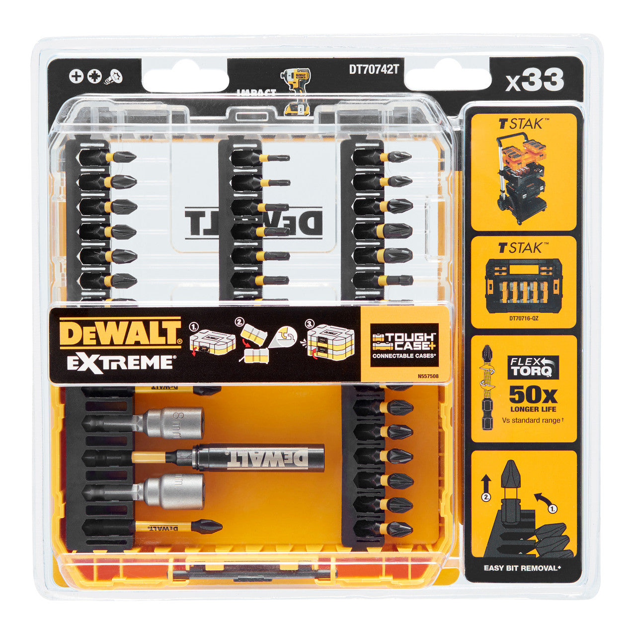 Dewalt Extreme FLEXTORQ Screwdriver Bit Set 33 Piece Mixed 1/4" Hex DT70742T