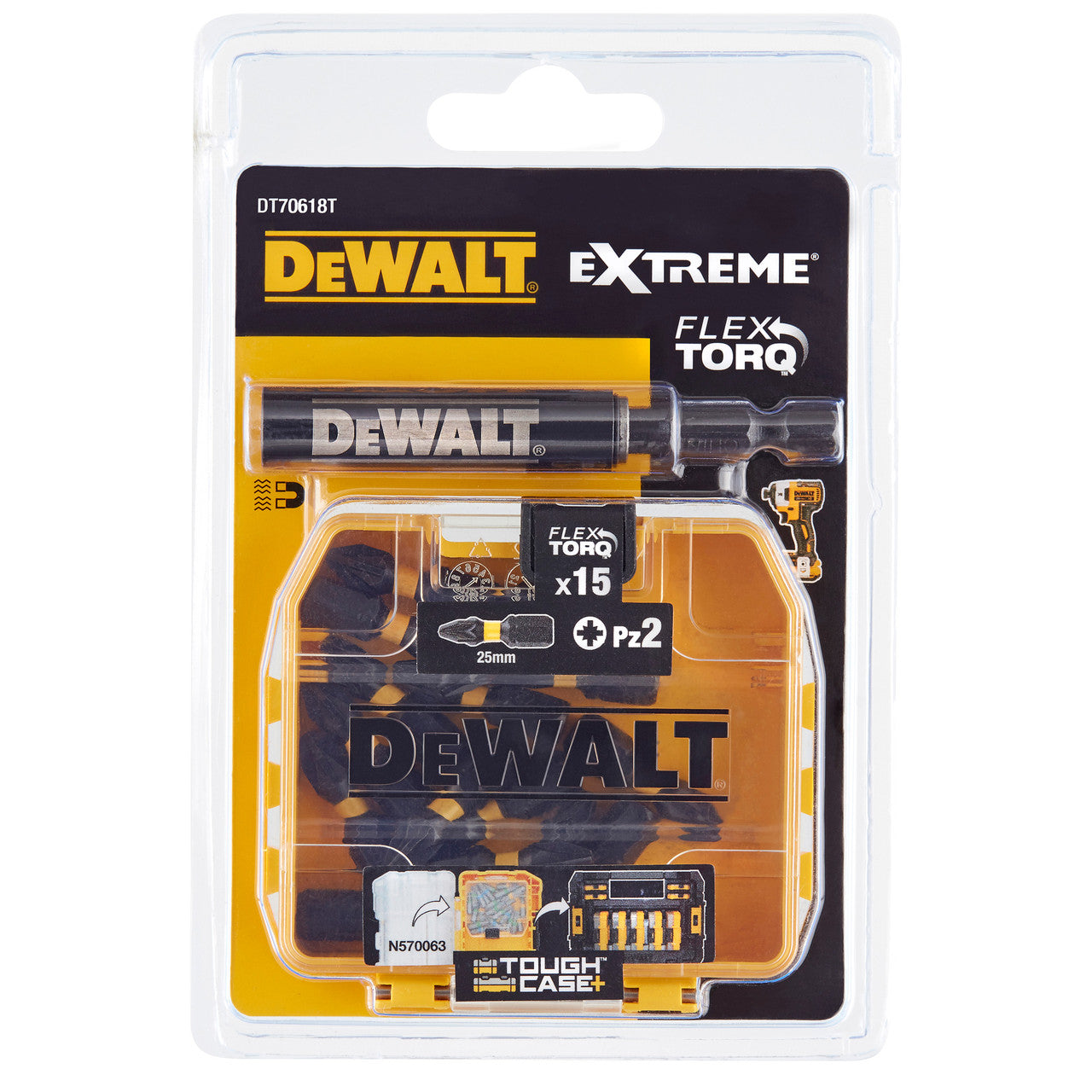 Dewalt Extreme FLEXTORQ PZ2 Screwdriver Bits 25mm Bit Holder 16 Piece DT70618T