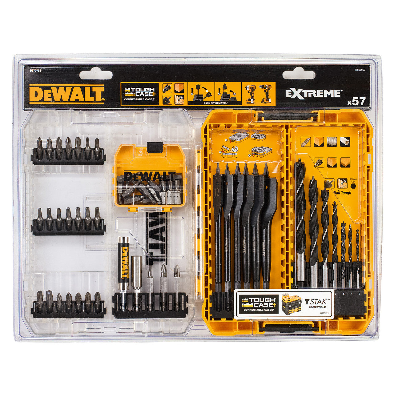 Dewalt Drill Drive Set with Brad Point & EXTREME Flatwood Bits 57 Piece DT70758