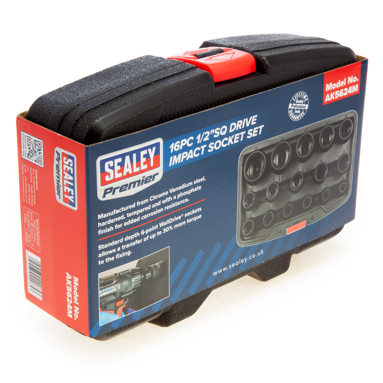 Sealey Metric Impact Socket Set 1/2in Square Drive 16 Piece 6 Point SEA-AK5624M