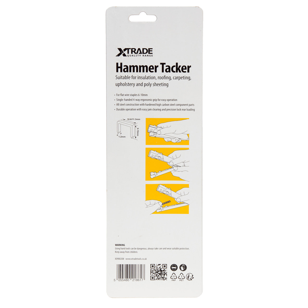 XTrade Hammer Tacker for Flat Wire Staples 6-10mm Lightweight Ergonomic X0900208