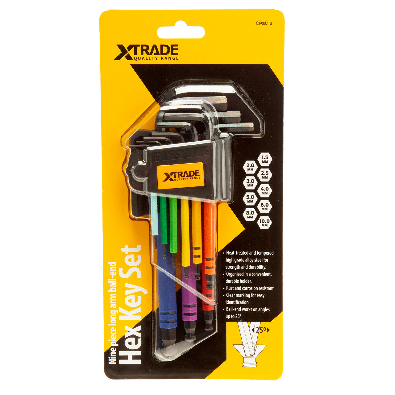 XTrade Long Arm Ball End Hex Key Set 9 Piece Colour Coded X0900210