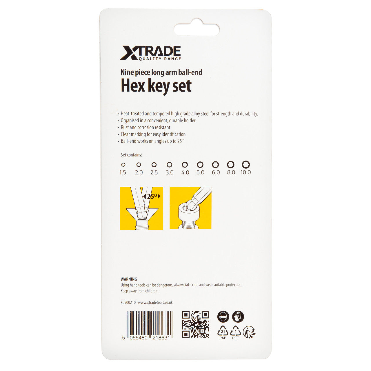 XTrade Long Arm Ball End Hex Key Set 9 Piece Colour Coded X0900210