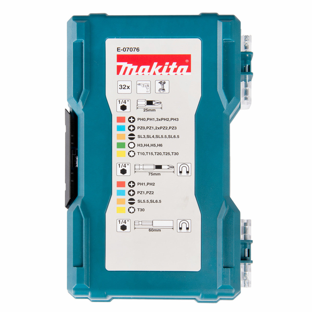 Makita Assorted Screwdriver Bit Set 32 Piece 25mm And 75mm Long E-07076