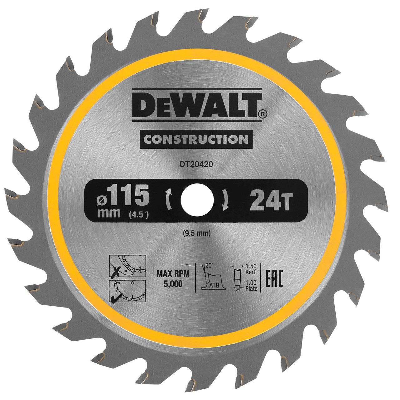 Dewalt TCT Circular Saw Blade for DCS571 115 x 9.5mm x 24T DT20420