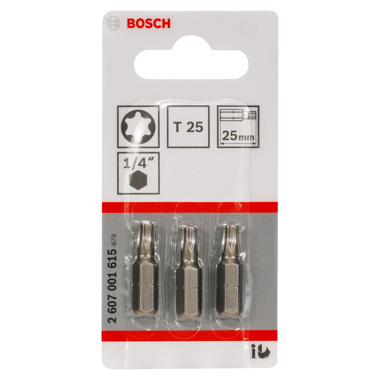Bosch Extra Hard T25 Torx Screwdriver Bits 25mm Pack Of 3 - 2607001615