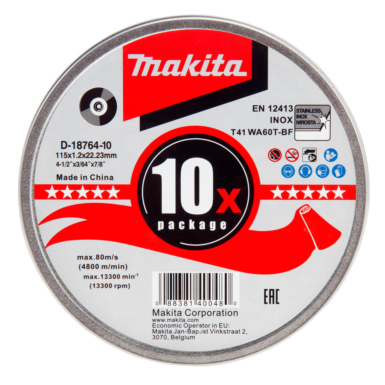 Makita Thin Cutting Discs 115mm x 1.2mm Pack 10 For Stainless Steel D-18764-10