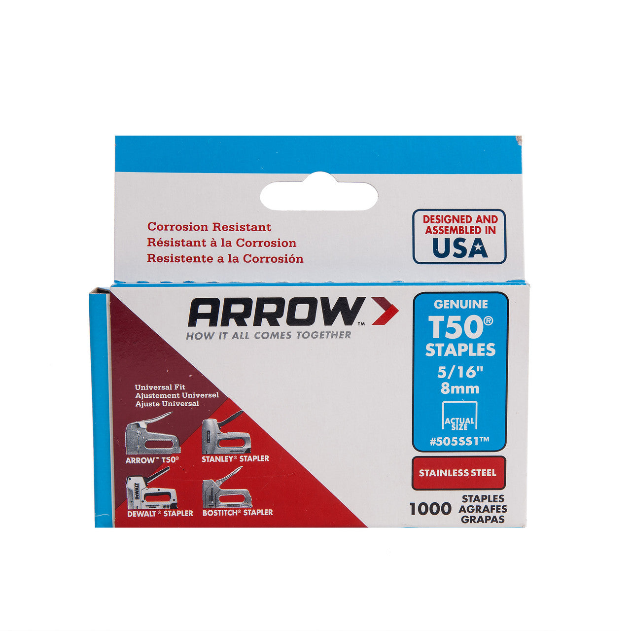 Arrow T50 Staples Stainless Steel 8mm Pack of 1000 Universal Fit 505SS1