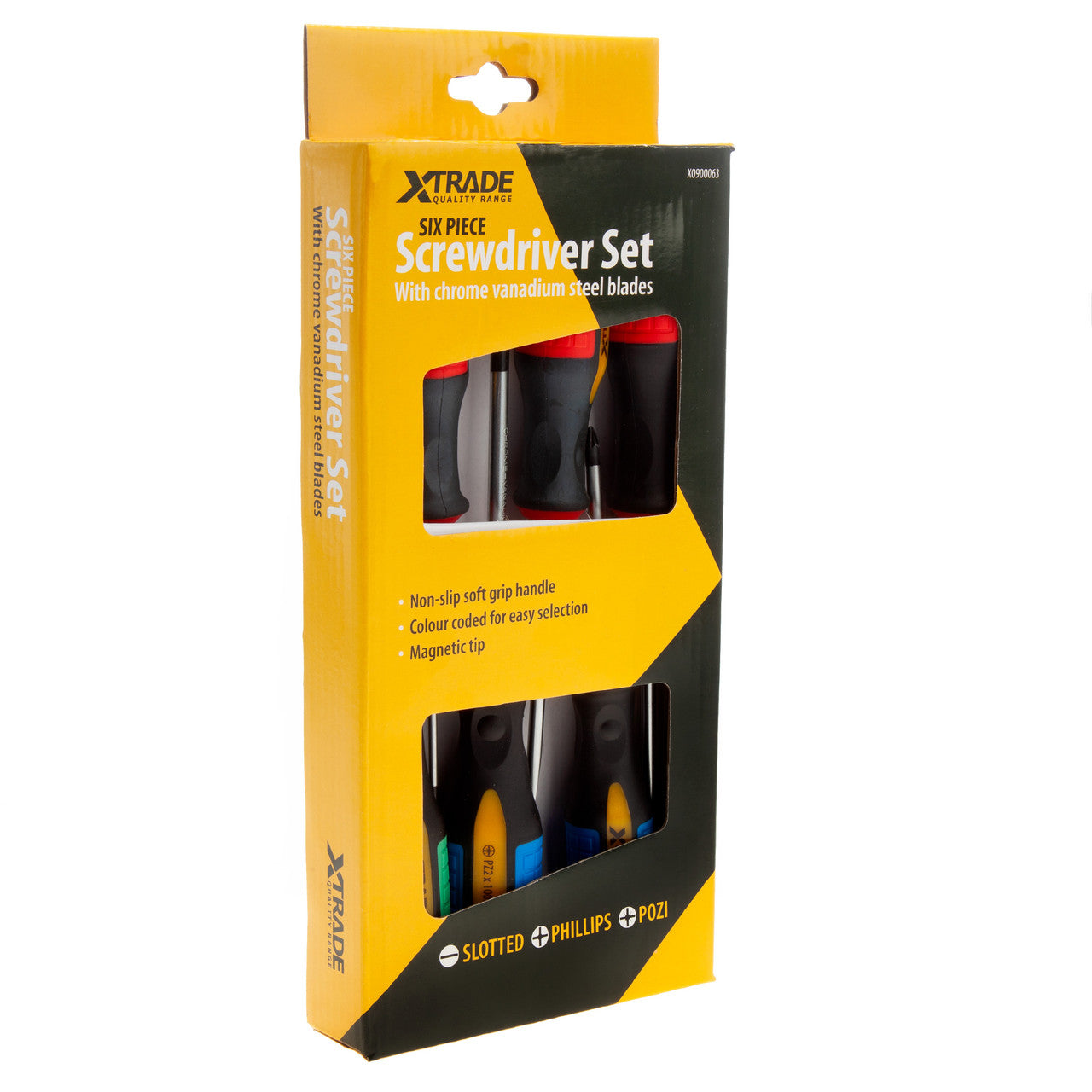 XTrade Screwdriver Set 6 Piece Colour Coded Magnetic Tip Non Slip Grip X0900063